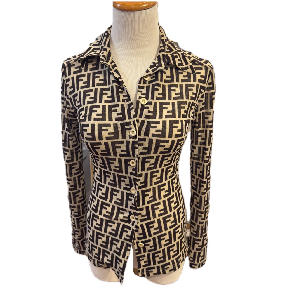 Fendi Vintage Zucca FF Monogram Lightweight Semi-Sheer Button-Up Shirt